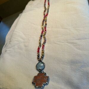 Silver and Red Cross Pendant Necklace